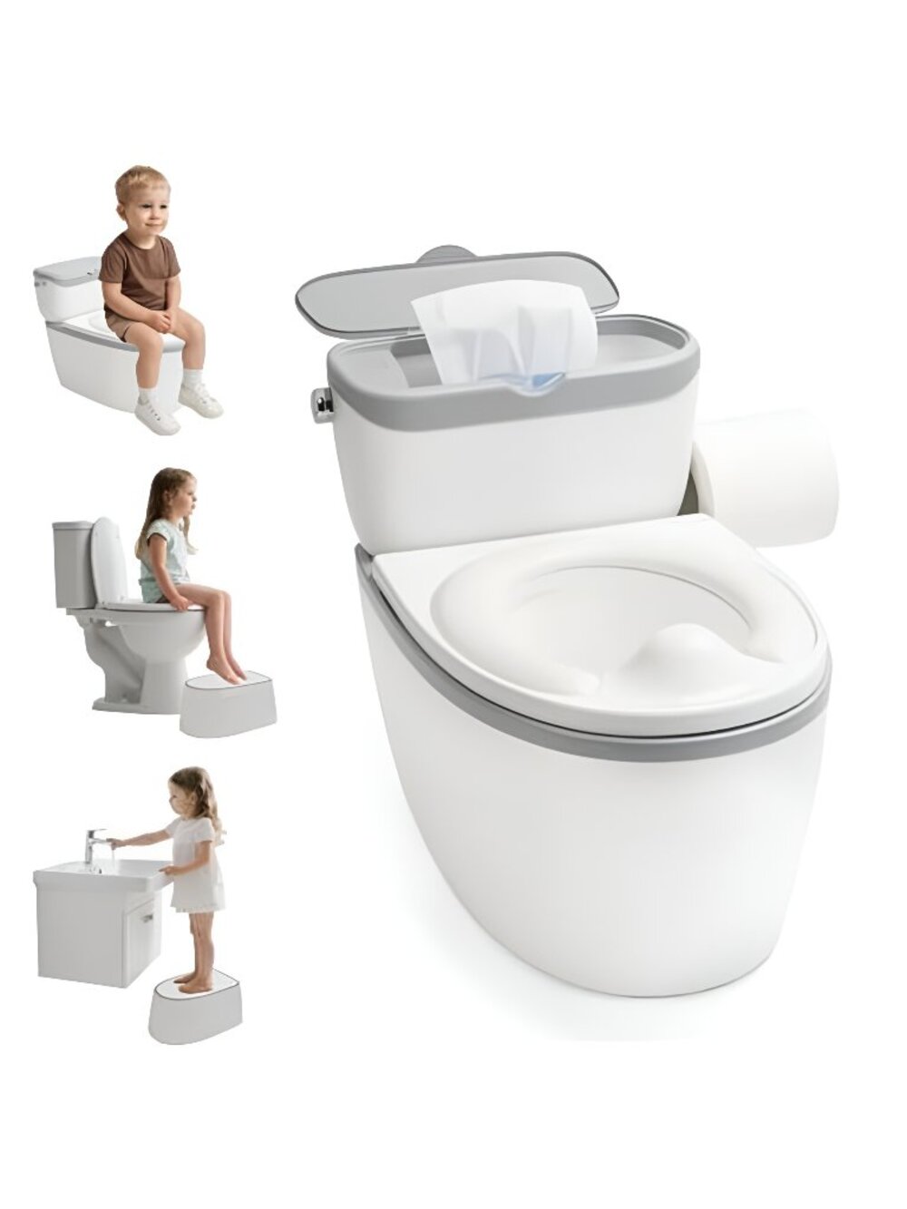 3-in-1 Toddler Potty Training Toilet, for Ages 6 Months+, Realistic Potty Train